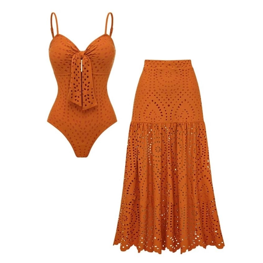 Bañador con Lazo y Aberturas con Falda a Juego